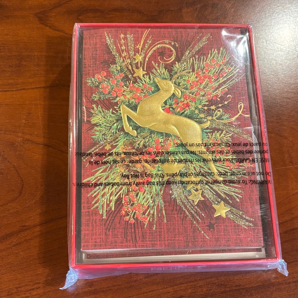 Papyrus Gold Reindeer Holiday Cards. New Box of 12.